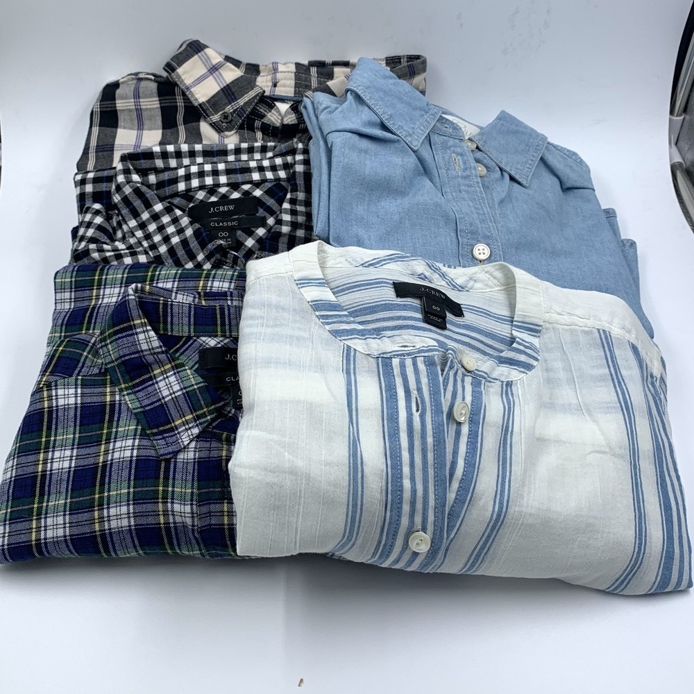 Lot of J. Crew Women's Size 00 Button Down Shirts Flannel Plaid Striped Chambray